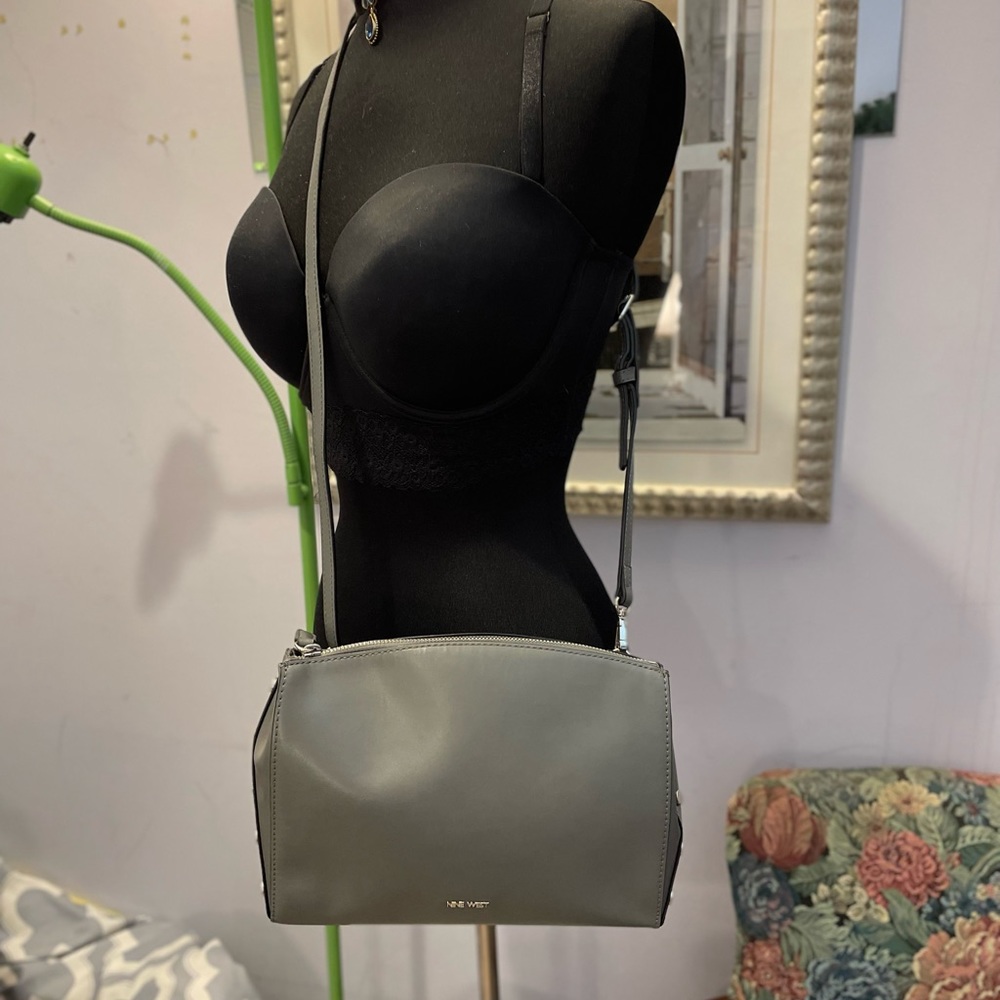 Nine West Gray Crossbody with studded sides and zip closure